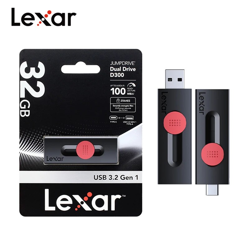 Lexar USB 3.2 Type-C Dual Pen Drive D300 for iPhone 17 Smartphone PC 32GB 64GB 128GB 256GB Max 130Mb/s Flash Pendrive U Disk
