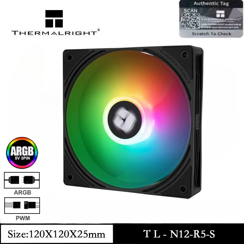 

Thermalright TL-N12-R5-S 1/3/5 шт. 120 мм вентилятор в корпусе ARGB, 2000 об/мин, малошумный кольцевой вентилятор, дизайн лопастей, большой объем воздуха, вентилятор процессора