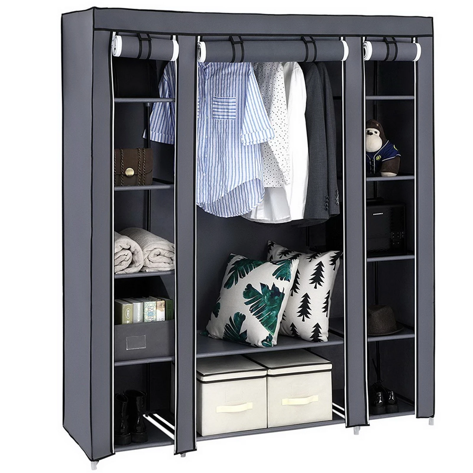 Portable Clothes Closet Wardrobe Storage Organizer with Non-Woven Fabric Quick and Easy to Assemble Extra Strong and Durable