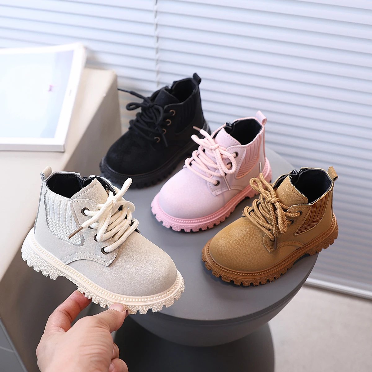 Children's Shoes Autumn New Knitted Splicing Children's Short Boots for Boys And Girls Fashion Anti-Slip Kids Shoes Size 21-30