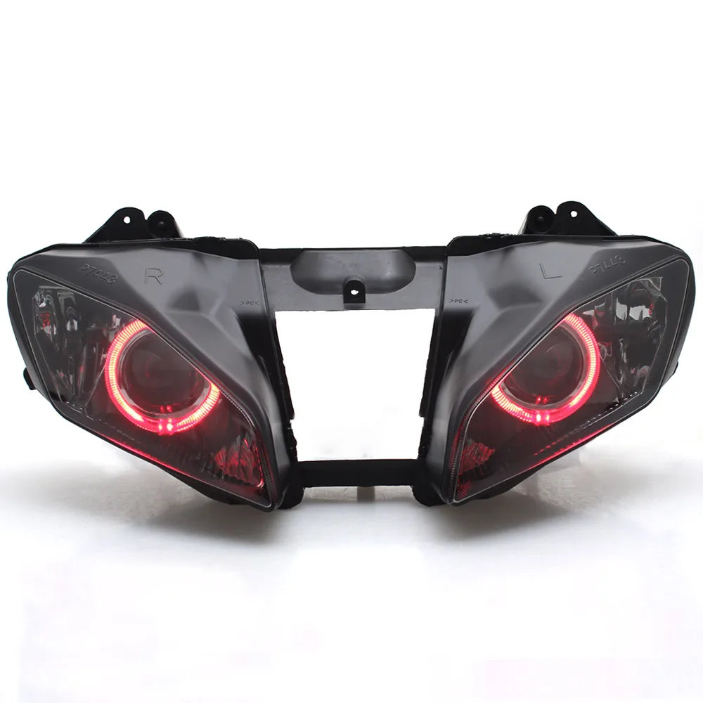 Motorcycle Headlight LED Head Light Lo/Hi Beam Projector Headlight Assembly Red Angel Eyes Headlamp For Yamaha YZF R6 2008-2015