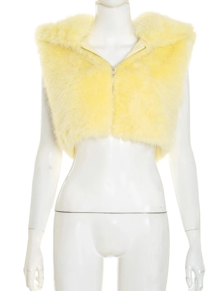 Leosoxs Sexy fourrure débardeurs femmes Chic à capuche Zip automne tendance Cardigan minuit basique rue fête Club fourrure Hipster gilet