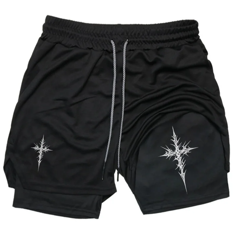 

Summer Gym Casual Basketball Shorts Men's Fitness Running Jogger Sweatpants Thorn Cross Print Workout Pants