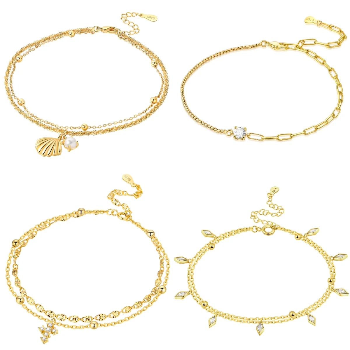Orstarry S925 Sterling Silber Fußkettchen mit Muschel, Stern und Quaste – Sommer Strand Schmuck Geschenk