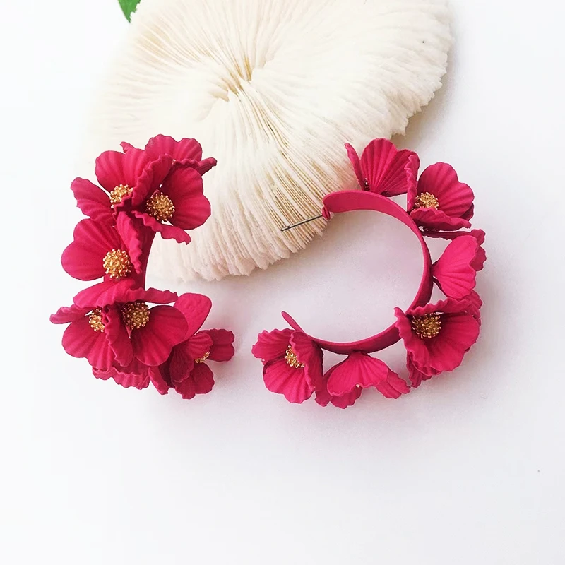

Fashion New Design Multi-layer Flower C-shaped Earrings for Women Party Painting Lacquer Floral Elegant Earring Jewelry