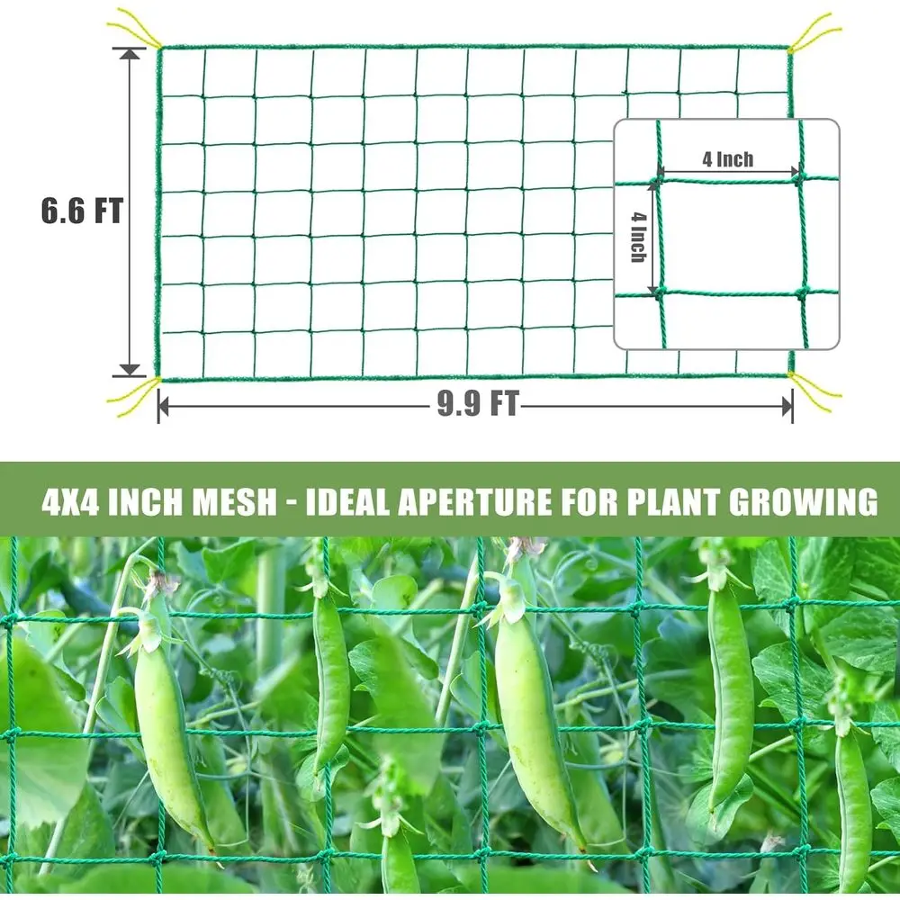 Heavy Duty Garden Netting for Outdoor Climbing Plants, 9.85x6.6 ft, 27 Strands & 4x4 in Mesh, Grow Net for Cucumber, Tomato, Fru