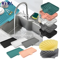 Self Draining Soap Bar Holder Bathroom Silicone Soap Dish Tray Kitchen Countertop Sink Splash Drying Mat Sponge Drain Pad Rack