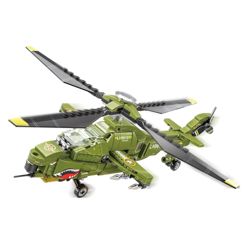 Children's armed helicopter military fighter jet model building block toy for boys