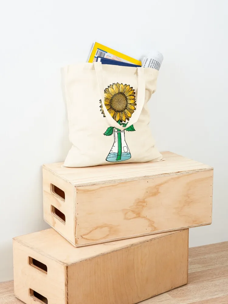 Sunflower in Lab Flask Tote Bag shopper bags Woman shopper bag tote bags men cute pouch bag