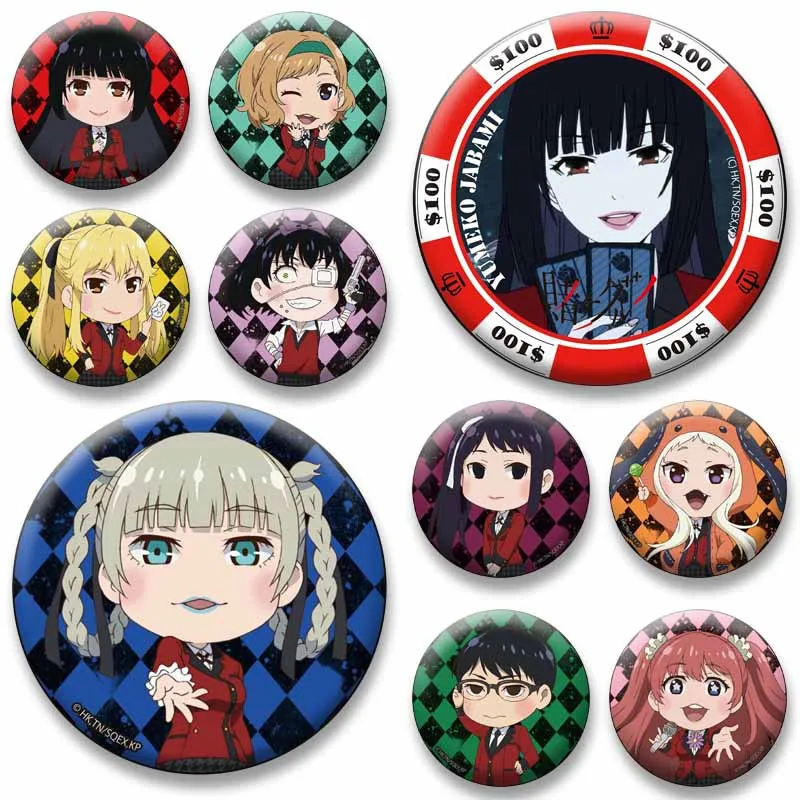 Anime Role Jabami Yumeko Midari Kirari Runa Brooch Manga Kakeguruis Lapel Pins Cartoon Round Badge on Bag Shirt Hat Jewelry Gift
