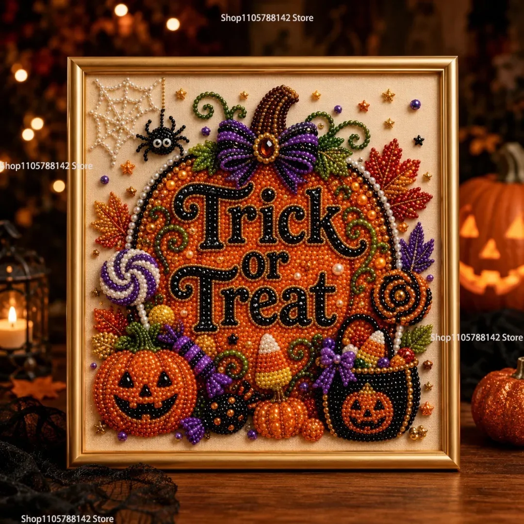 New Halloween Ghost & Pumpkin 3D Pearl Art DIY Kit for Adults Cute Spooky Christmas Diamond Painting Craft Kit