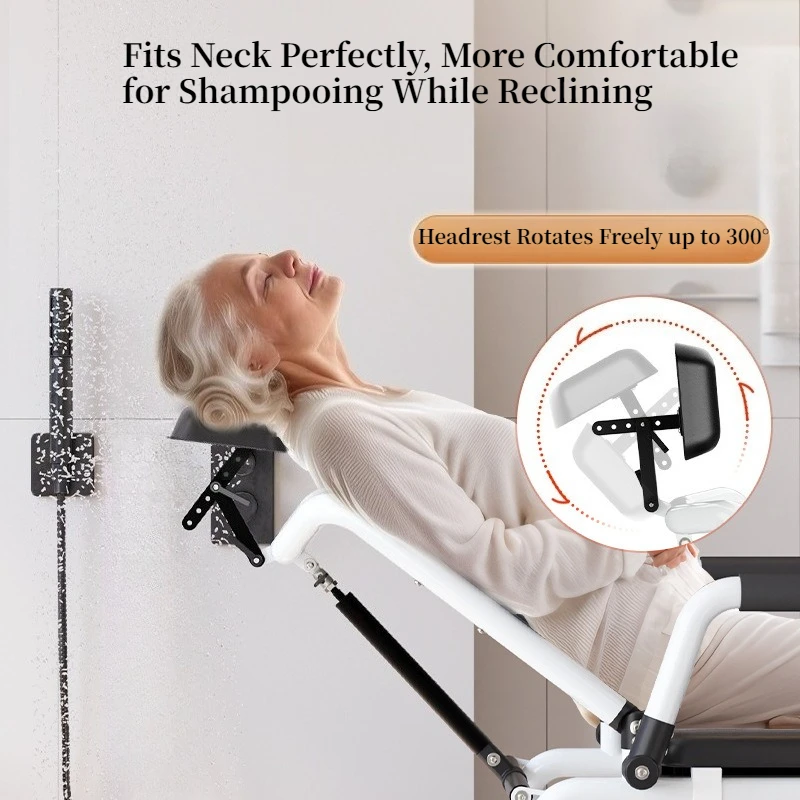 Mobile Wheeled Commode Shower Chair with Headrest, Multifunctional Rolling Toilet Seat