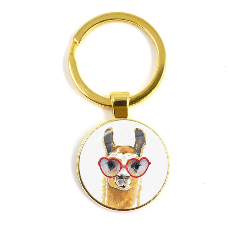Zdjęcie 4: 2022 moda zwierząt Lama Alpaca Art Picture brelok śliczne dorywczo owce szkło Cabochon breloczek prezent dla par
