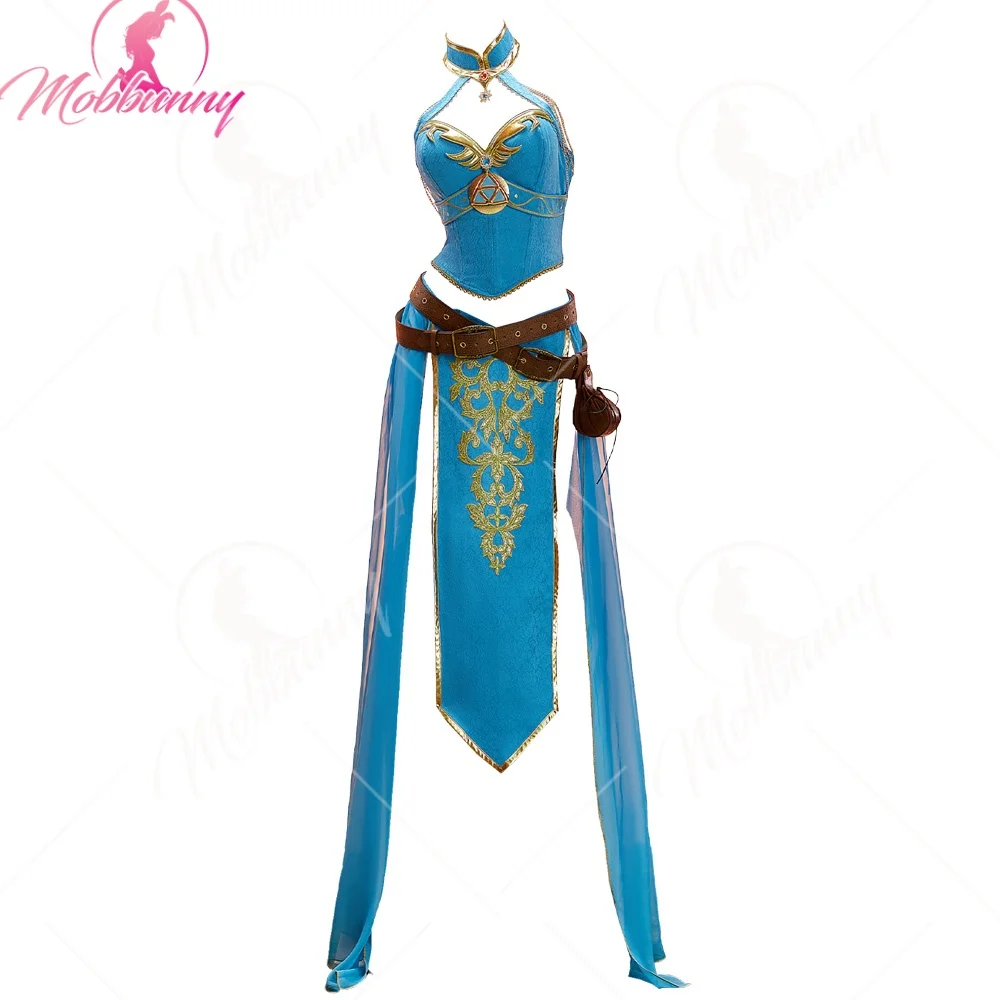 

MOBBUNNY Women Princess Derivative Sexy Lingerie Dance Dress Costume Halter Top and Skirt with Sleeves and Waist Bag Halloween