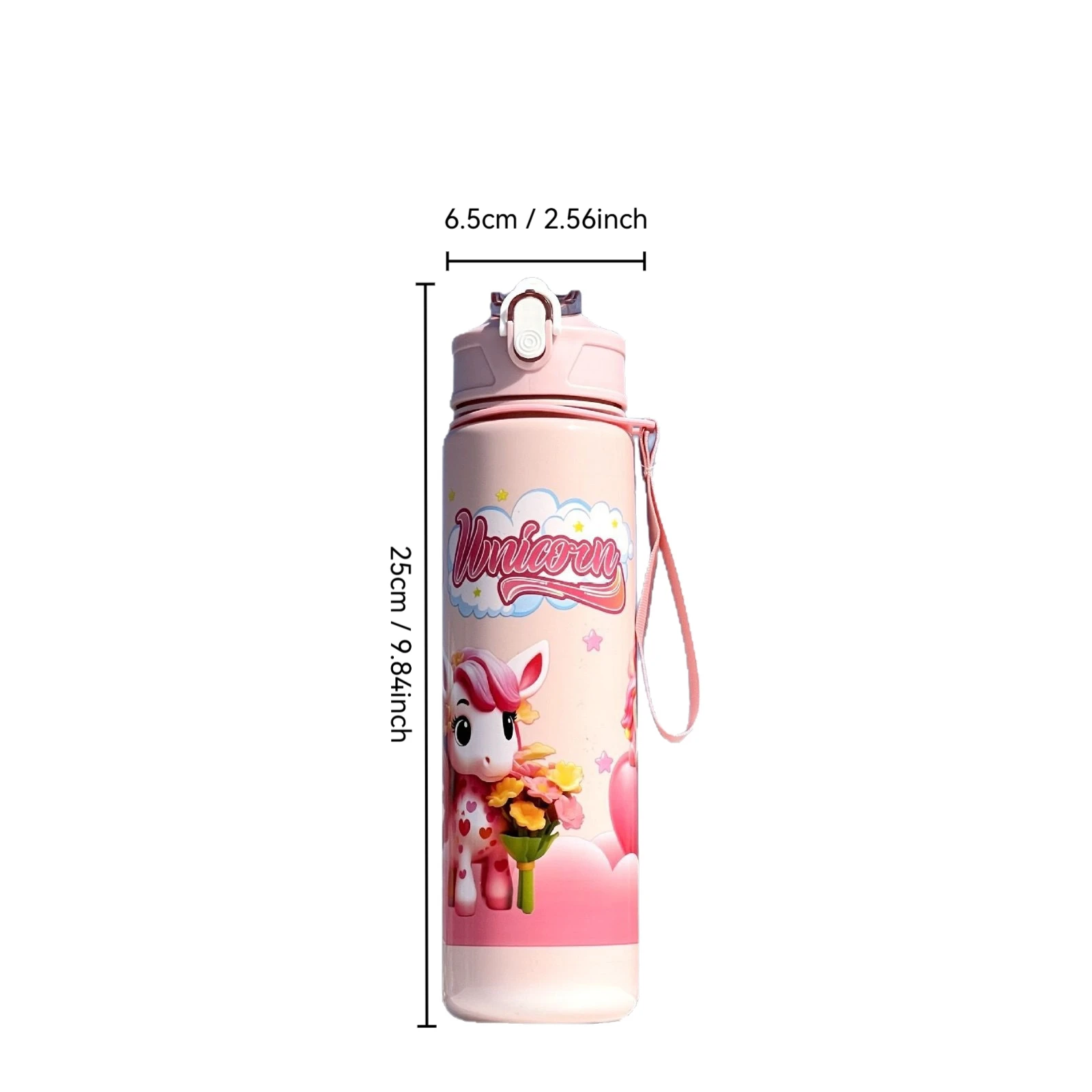 Bouncing Unicorn Kids Water Bottle Large Capacity Leakproof Straw Sippy Cup Portable Plastic Bottle for Toddlers Children