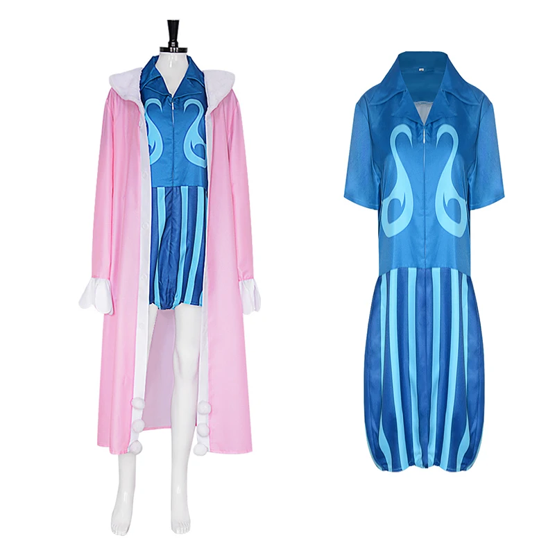 Anime Bentham Cosplay Costume Impel Down LEVEL5.5 Clone-Clone Fruit Pink Cloak Jumpsuits Uniform Man Woman Halloween Party Suit