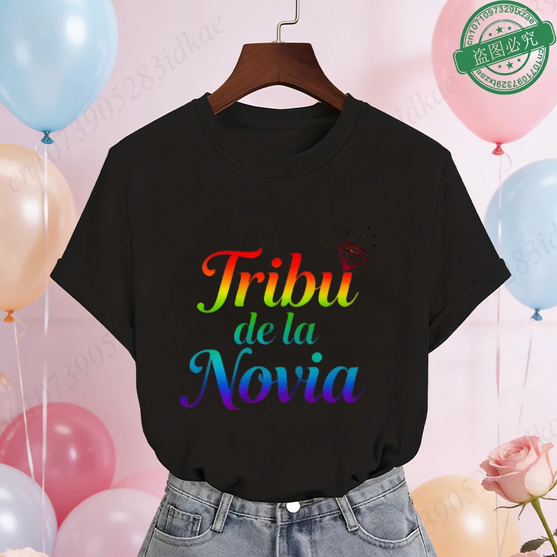 Spanish Girls Bridal Shower T-Shirts Team Bride Tribe Blouses Short Sleeve Tees for Bachelorette Hen Party Wedding Celebration