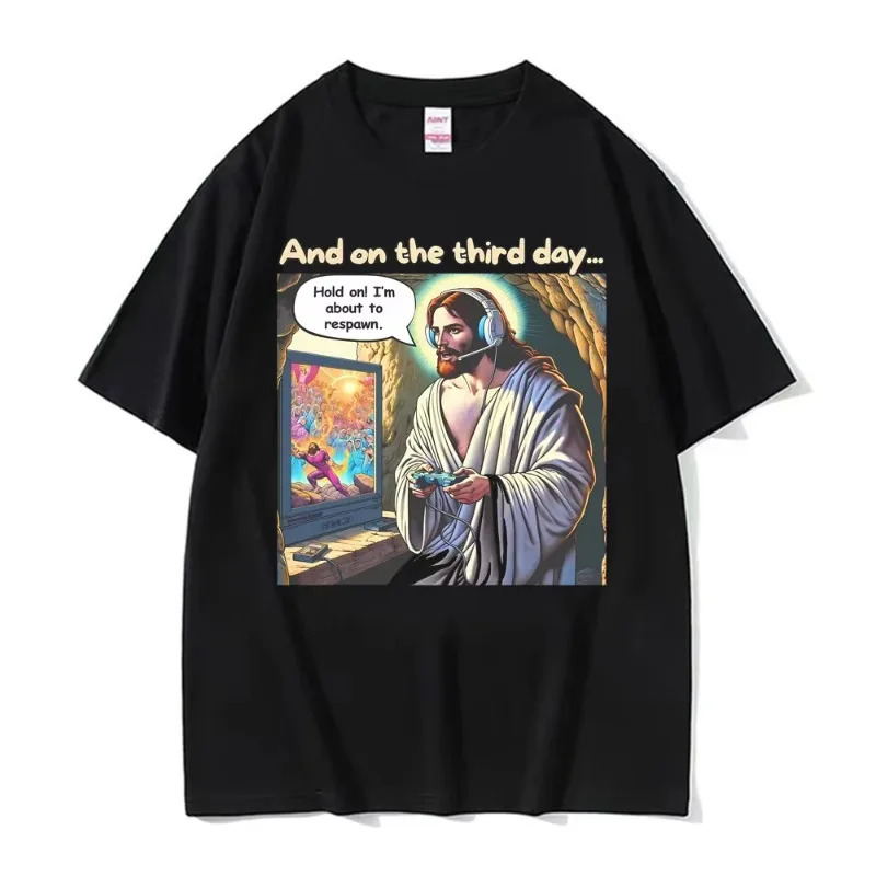 Funny Jesus Video Game Shirt He Is Risen T Shirt Men Women High Quality Vintage Gothic T-shirt 100% Cotton Short Sleeve T Shirts