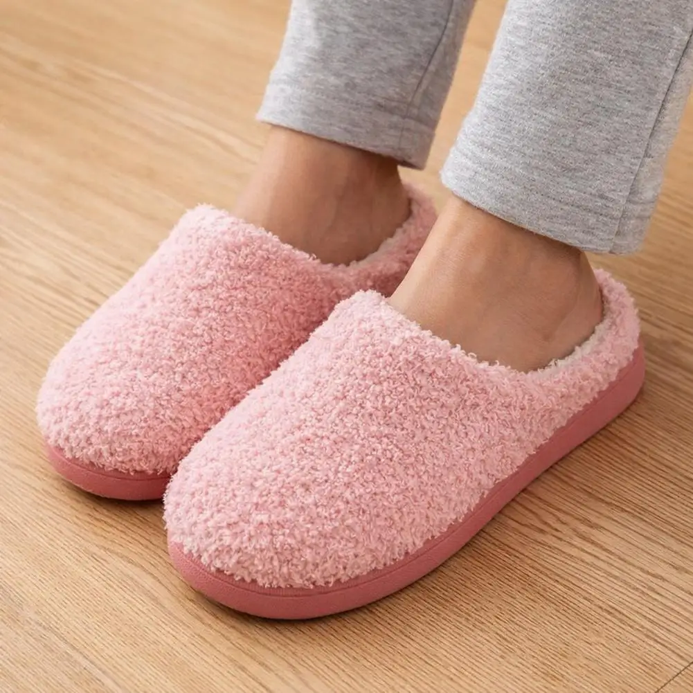 Plush House Slipper Warm Fuzzy Indoor Slippers Non Slip Silent Soft Sole Winter Home Bedroom Slip On Shoes image 2
