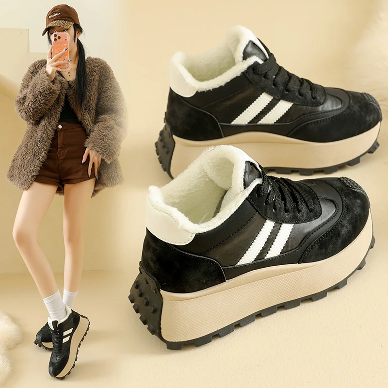 أحذية رياضية شتوية دافئة مبطنة بالصوف، أحذية نسائية كاجوال، عصرية متعددة الاستخدامات، غير قابلة للانزلاق ومقاومة للاهتراء، HL871-2 #3