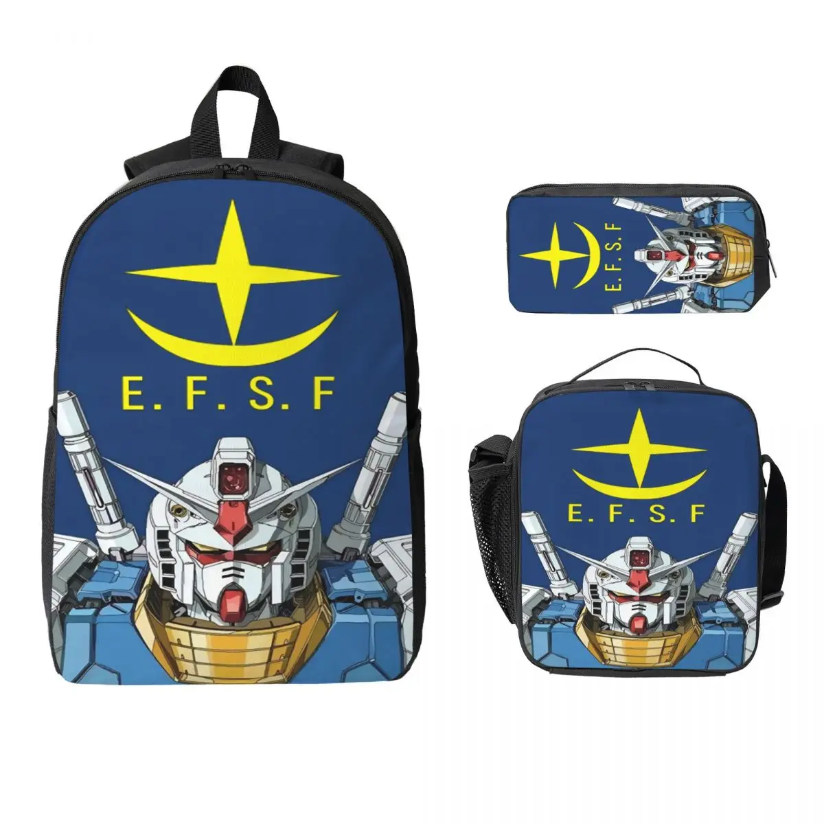 3Pcs Mobile Suit Gundams Theme Backpack Set for Children Pen Bags Bookbag Sets with Lunch Box For School Students Daypack