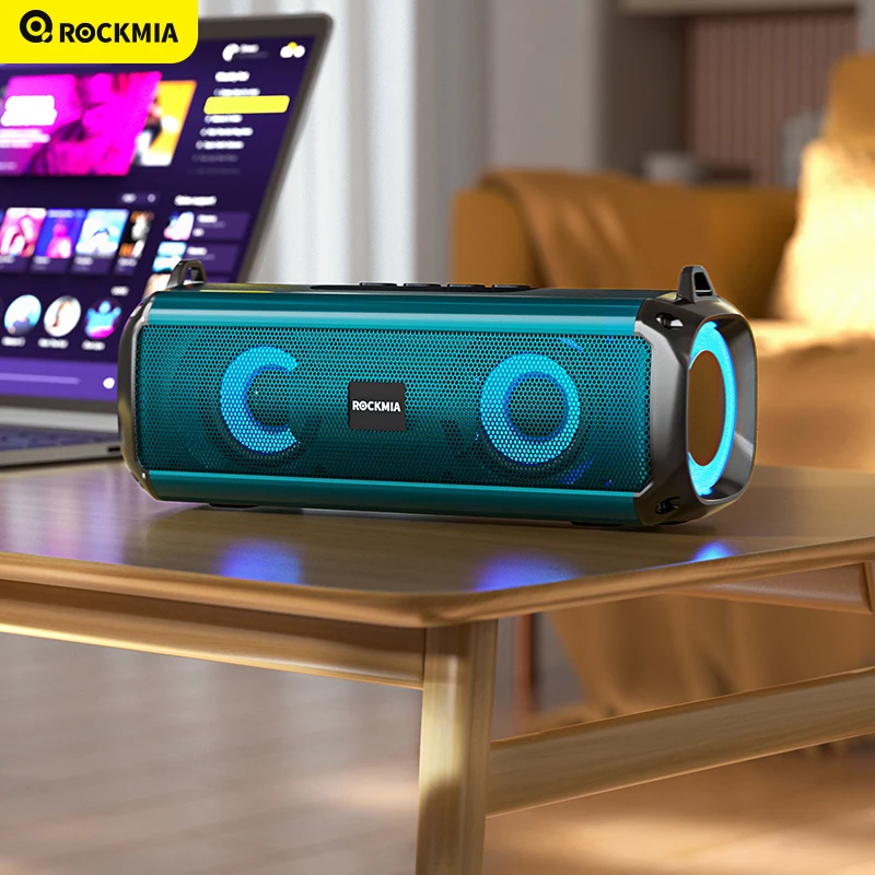 مكبر صوت بلوتوث محمول صغير Rockmia ، ضوء led rgb ، صوت لاسلكي ، tf udisk مع أحزمة كتف