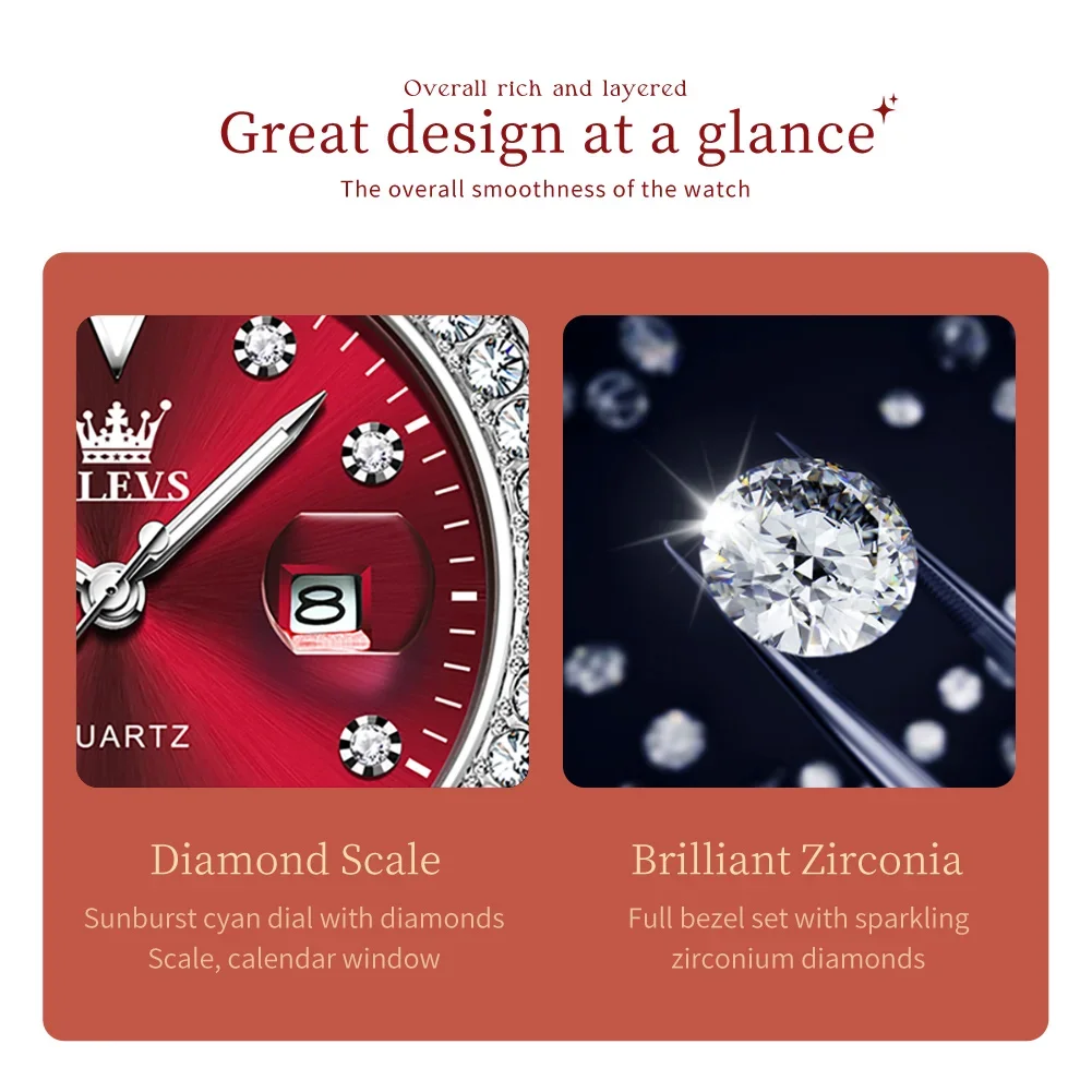 OLEVS Luxury Diamond Dial Quartz Watch for Women Fashion Elegant Ladies Watches Stainless Steel Waterproof Women's Wristwatch
