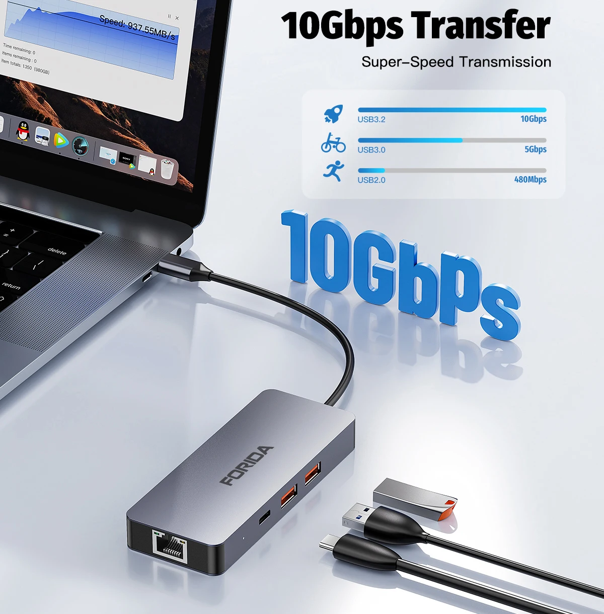 Hub USB C 3.2 10 Gbps con 4K a 60 Hz Docking station per porta audio da HDMI a tipo C VGA RJ45 per PC portatile MacBook Air Dell HP Samsung