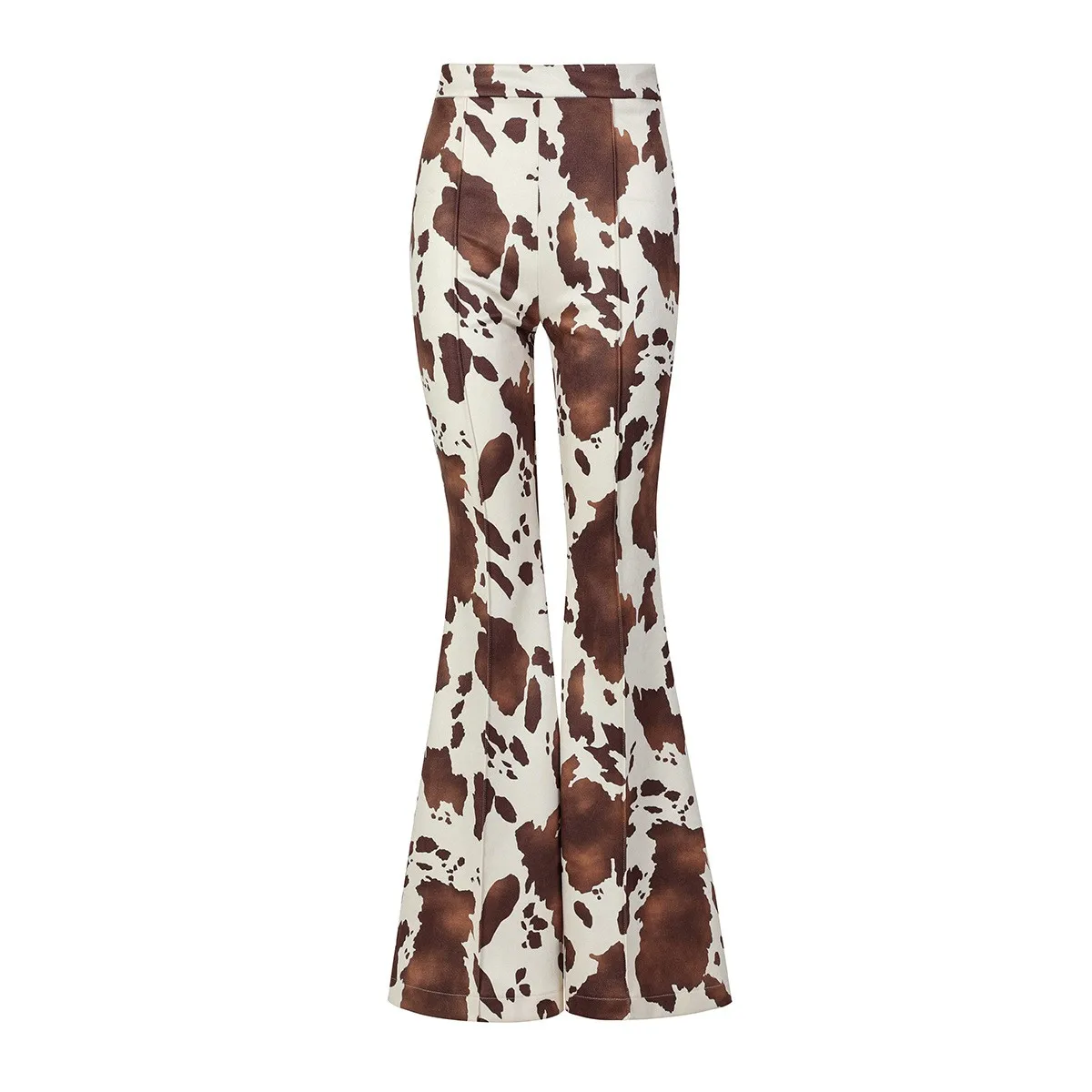 Printed Flared Pants with Flared Leg Western Style Mid Rise Full Length Slightly Stretchy Regular Thickness Summer Women Pants