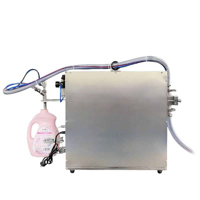 

Desktop semi-automatic pneumatic yogurt shampoo lotion liquid oil upright nozzle bag sealing filling and capping machine