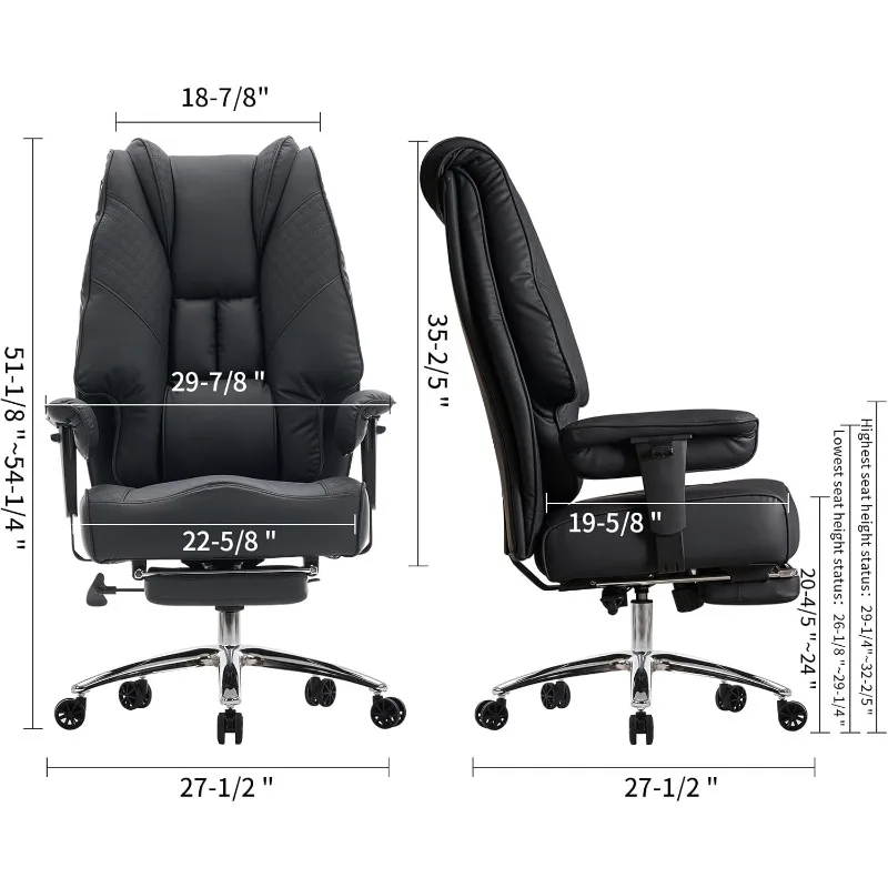 Big and Tall Office Chair 400lbs Wide Seat, Leather High Back Executive Office Chair with Foot Rest, Ergonomic Office Chair