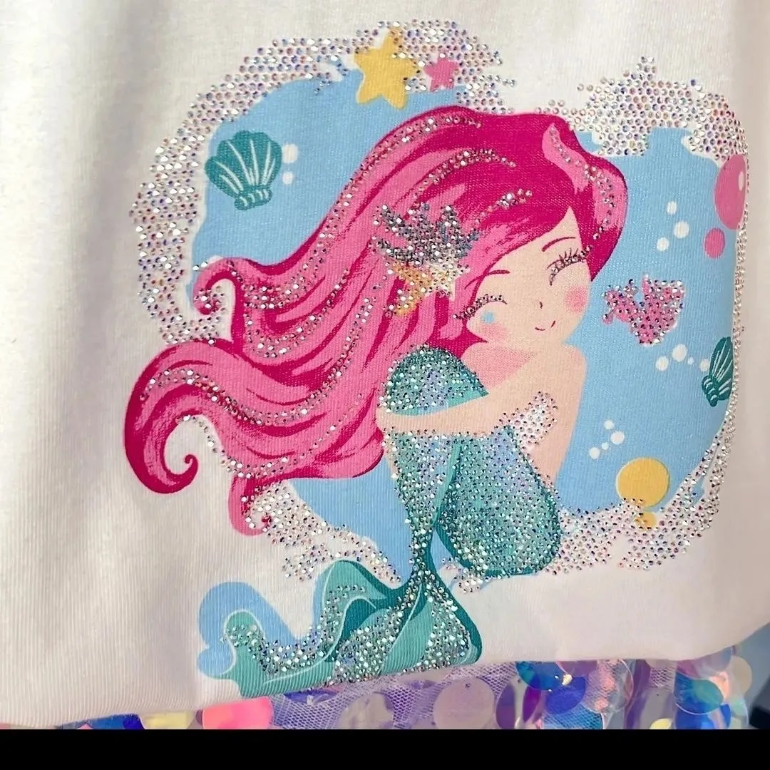 2025 New Girls' T-shirt Short Sleeve Spring/Summer Children's Clothing New Style Super Western Glitter Fish Tail Skirt