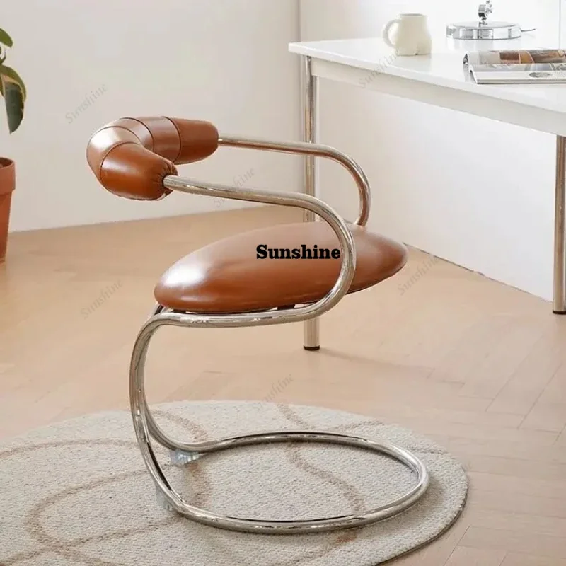 TDFrench Creative Snake Chair Medieval Bauhaus Home Dining Chair Backrest Armrest Stainless Steel Chair Premium