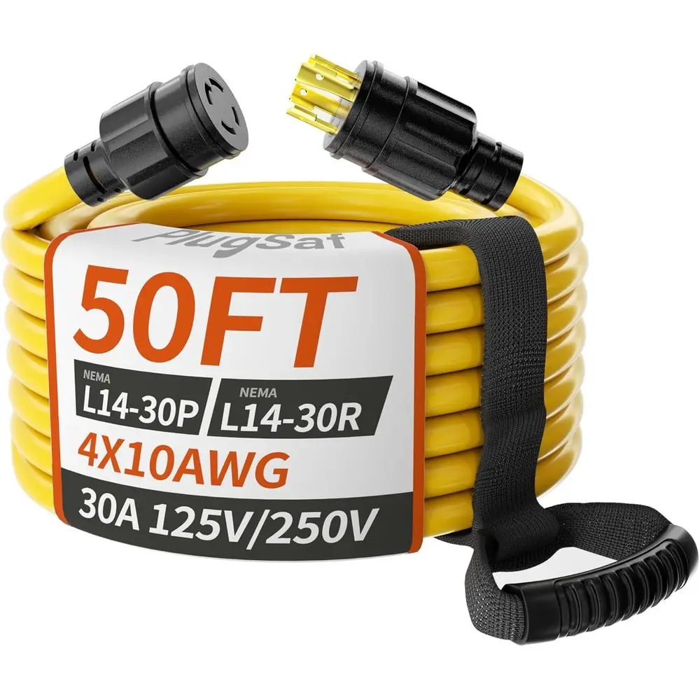 

50T 30 Amp Generator Extension Cord 4 Prong, NEMA L14-30P/L14-30R 10 Gauge STW 125/250V Lock Generator Cord Heavy Duty, Yellow E