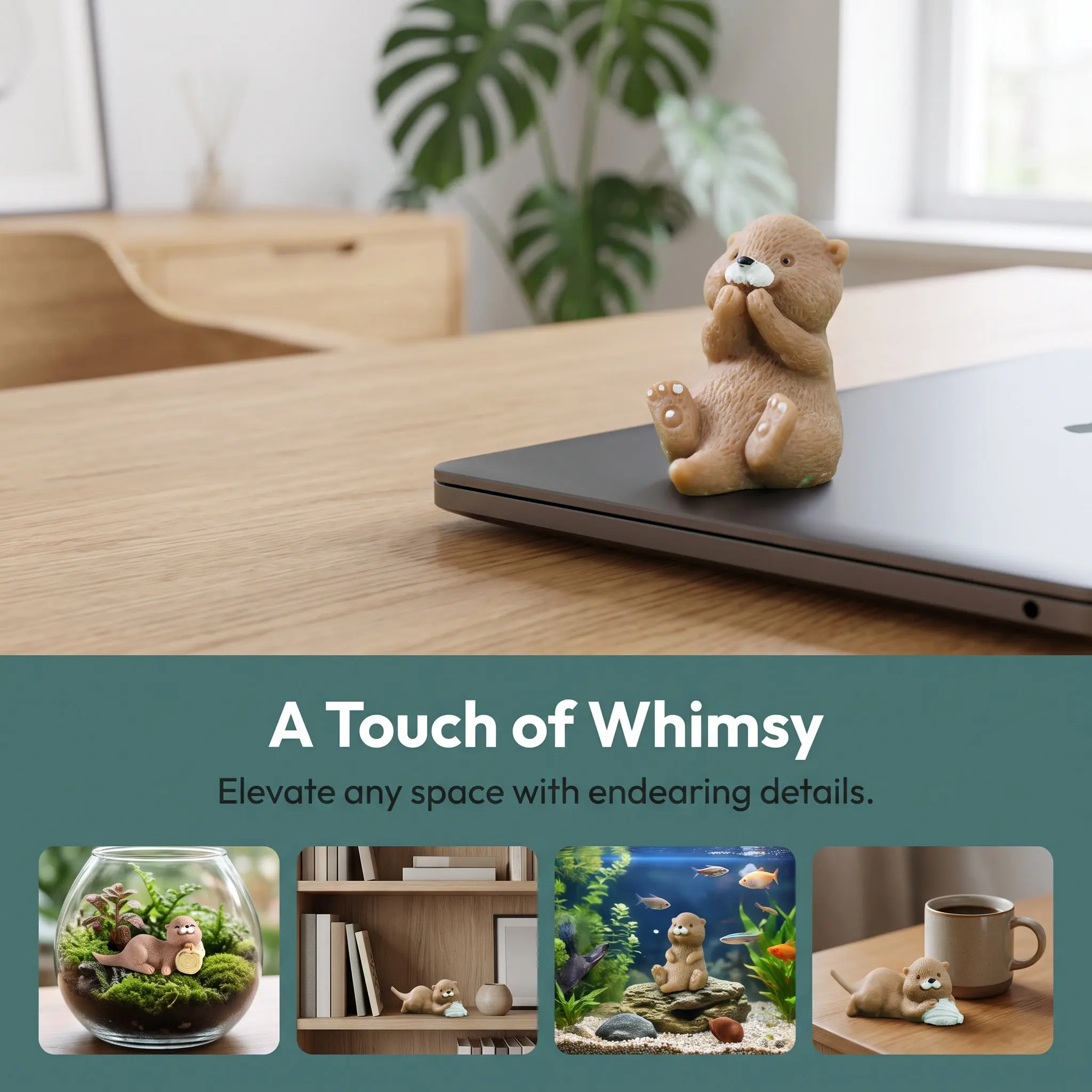 Mini Otter Resin Decoration Exquisite Micro Landscape Statue Small Animal Home Office Birthday Table Centerpiece Decor