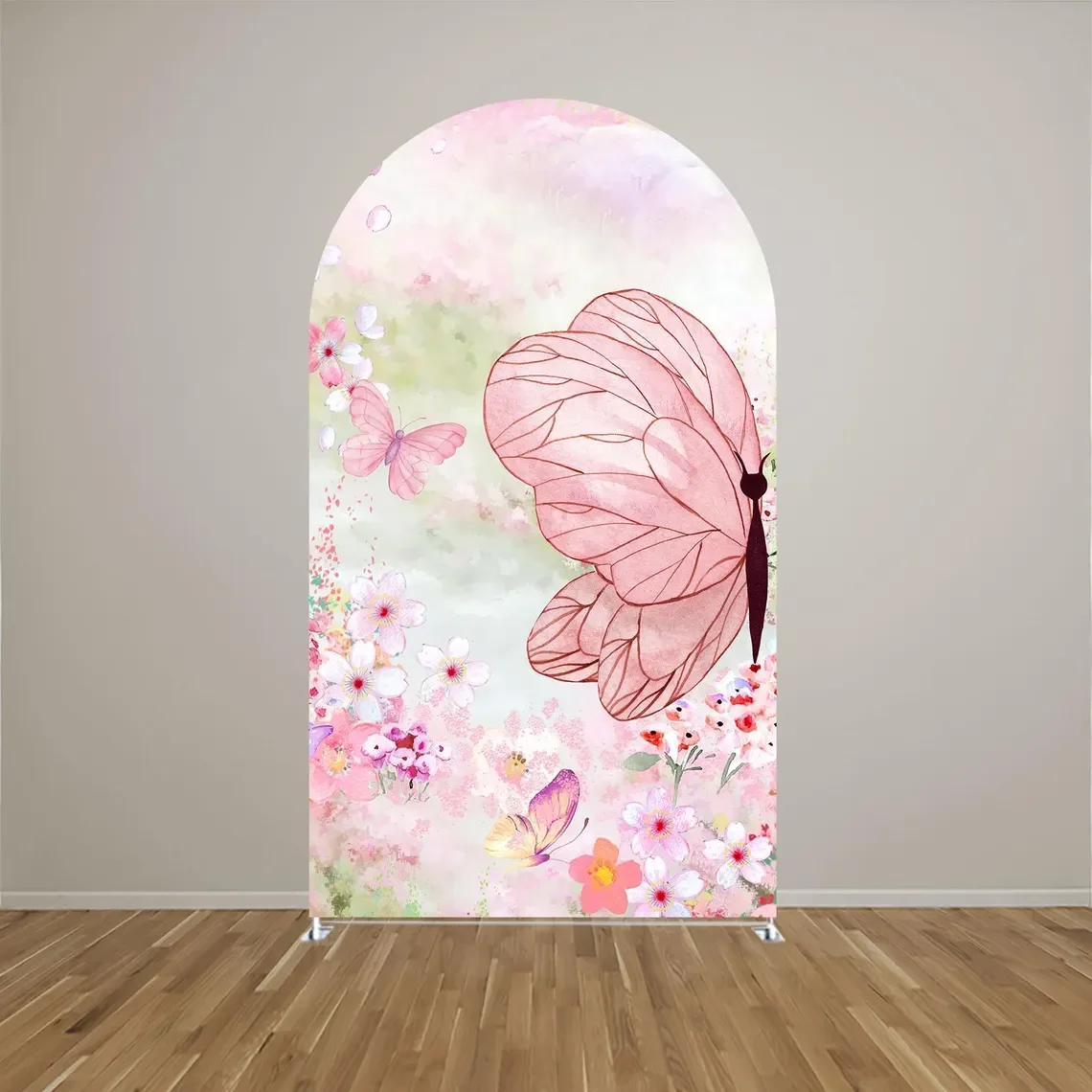 Mocsicka 2-Sided Arch Cover Pink Butterfly Flower Decoration Backdrop Baby Shower Arch Wall Kid Birthday Party Photo Banner Prop