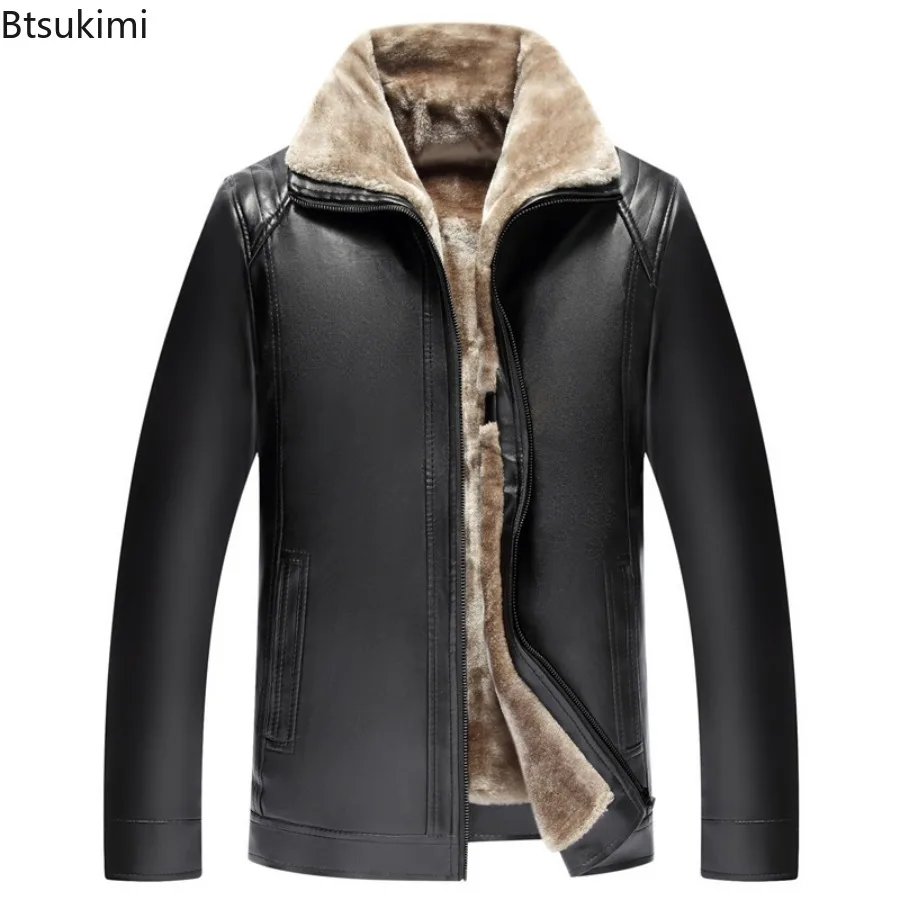 2025 Men's Autumn and Winter Super Warm Jacket Plucked PU Leather Jacket Warm and Thick Windbreaker Male Wool Lined Jacket Brand