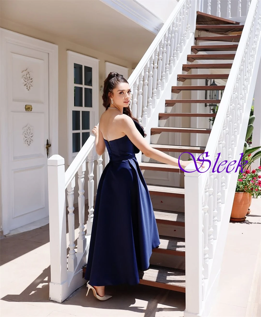 

Customized Graceful Strapless Satin Evening Dress Luxury Flowers Prom Dress Temperament Long Sleeves Special Occasion Gowns