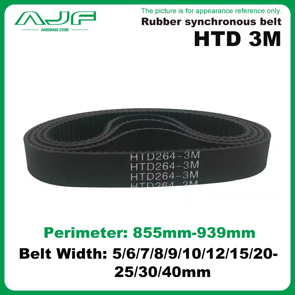 

HTD3M Timing Belt 5/6/8/9/10/12/15/20/25/30/40mm Width 855mm-939mm Length Closed-loop Synchronous Rubber HTD 3M Belts