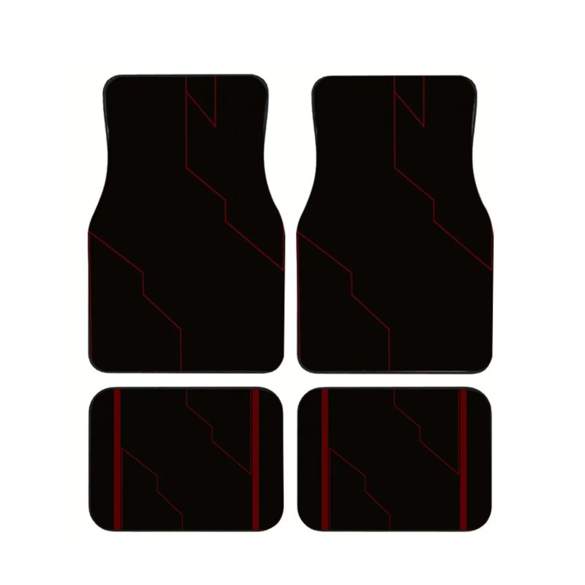 

Red Geometric Broken Line Black Car Floor Mats 4PCS Universal Minimal Sport Non-slip Auto Foot Carpets Set Interior Accessories