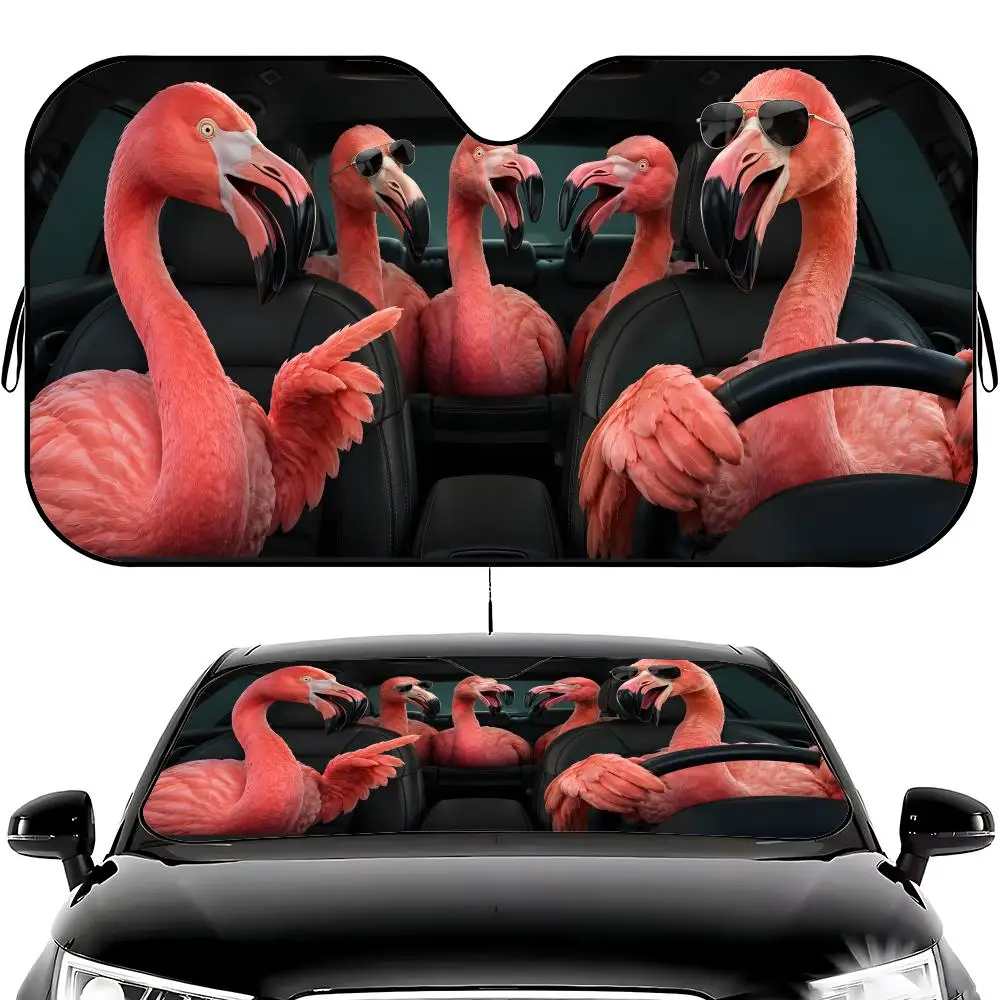 Flamingo Funny Sun Visor Thickened Car windshield sun shade - Foldable Universal Fit Heat Insulation UV protection
