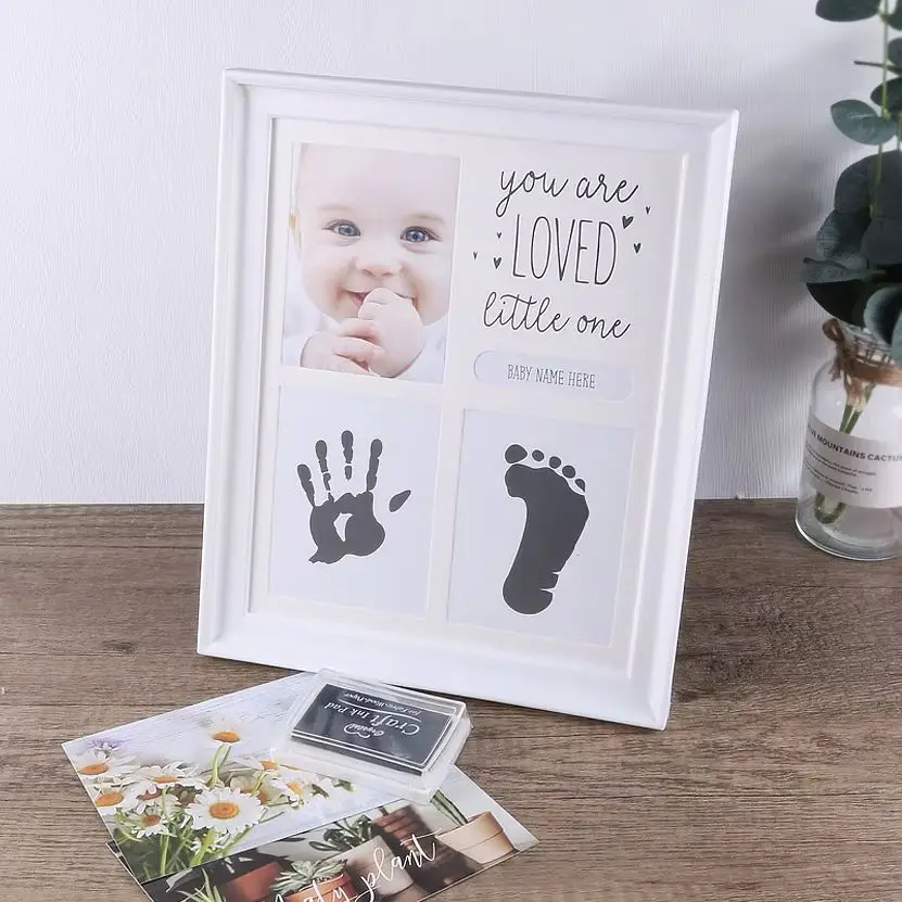 Newborn Hand and Foot Prints  with Ink Pad Baby Footprint  Infant Souvenir Newborn Photo Frame for Picture Props
