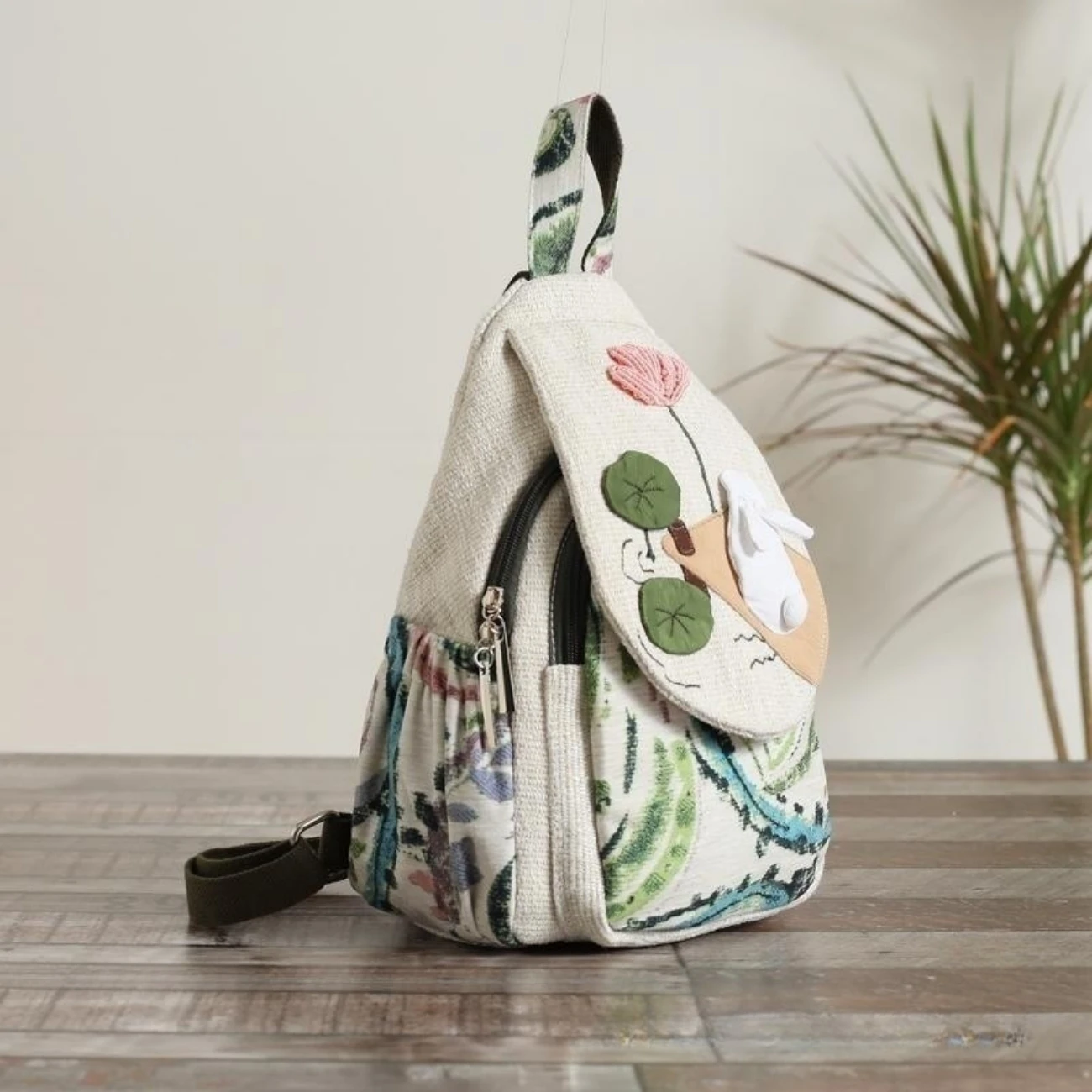 Original Fabric Art Small Fresh Backpack Multi compartment Versatile Casual Canvas Bag Lightweight Outgoing Small Backpack