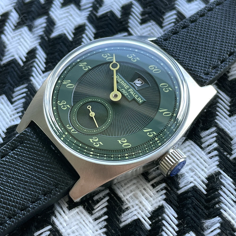 จุดสินค้า Pierre Paulin กระโดดชั่วโมงนาฬิกาผู้ชาย Silver Dial อัตโนมัติ St17 นาฬิกา Vintage วันที่หน้าต่าง 36 มม. โลหะ