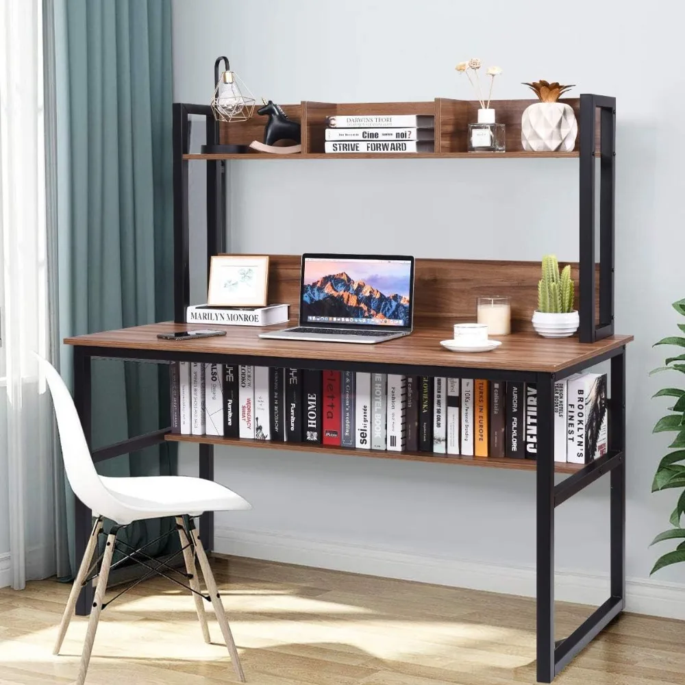 

Computer Desk with Hutch, Home Office Desk Study Writing Desk with Storage Bookshelves, Space Saving Computer Workstation for H