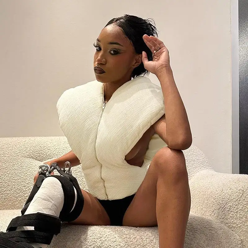 

Женская утепленная хлопковая куртка-жилет на молнии однотонного цвета для осеннего сезона, модная повседневная модель