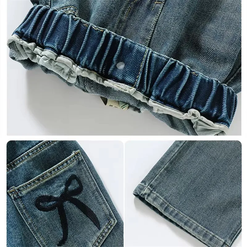 Nieuwe Lente Rechte Jeans Voor Meisjes Elegante Boog Leuke Denim Broek Zoete Strik Stretch Cool Kind Jeans Broek 5 7 9 11 13 14 T