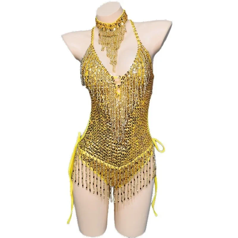 Neck fringed sequined onesies, performance costumes, performance costumes