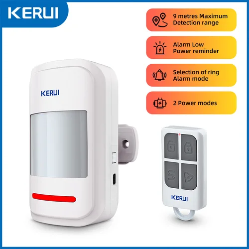 Imagen 2 del producto KERUI-alarma/timbre con Sensor de movimiento infrarrojo, 433MHz, dos modos, alarma de movimiento PIR inalámbrica con control remoto SOS para ancianos en el hogar