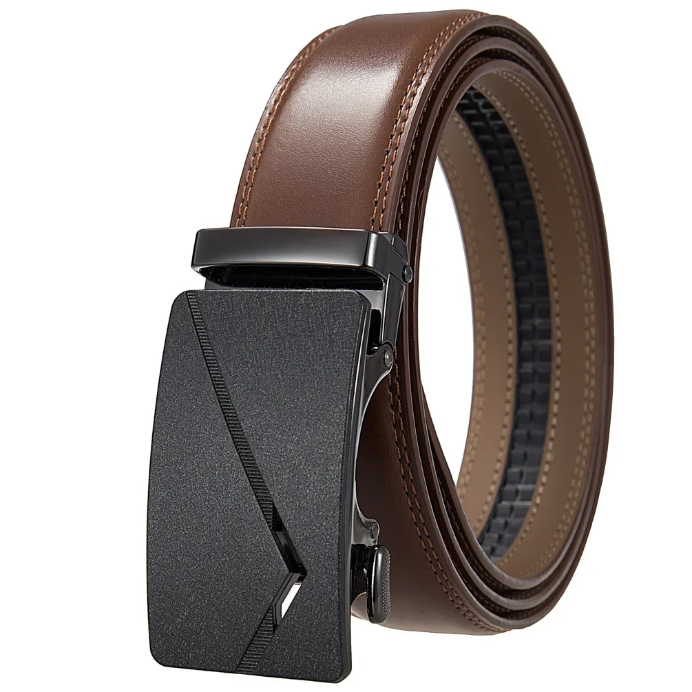 Plyesxale Black Brown Men Belts Fashion Alloy Automatic Buckle Belt Business Affairs Casual Belt Genuine Leather Luxury B1343